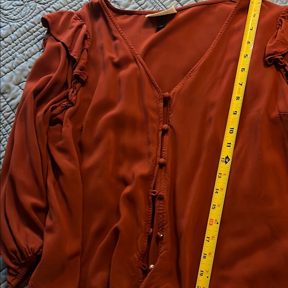 Elegant Rust Button-Up Blouse - Picture 5 of 6